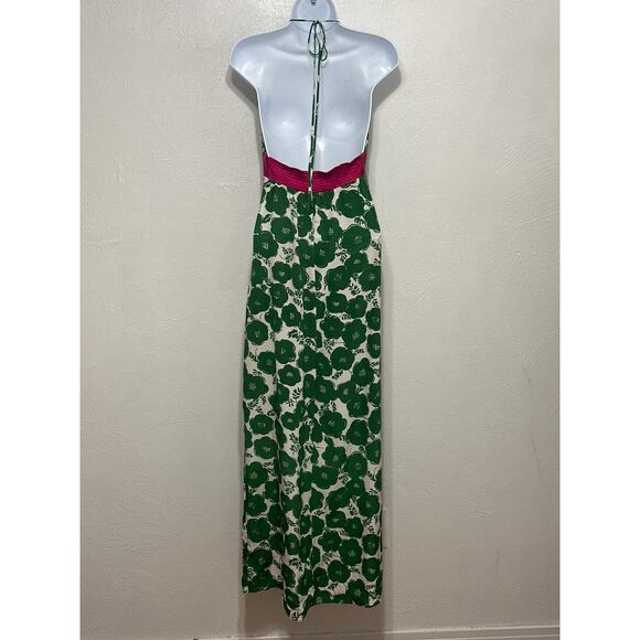 Donna Morgan Babydoll Maxi Dress 6 Green Floral Designer Summer Luxury Resort - Picture 6 of 13